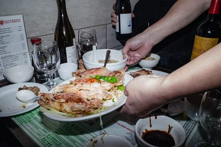 Salt and pepper soft-shell crab set down on the table